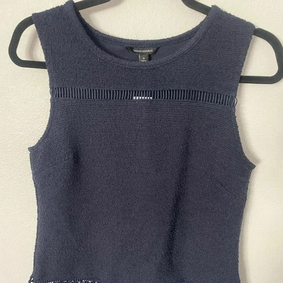 NWT Banana Republic navy classic knit tank top with lace & fringe Small - Picture 2 of 7